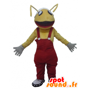 Mascotte gele mieren met rode overalls - MASFR23094 - Ant Mascottes