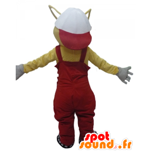 Mascotte de fourmis jaune, avec une salopette rouge - MASFR23094 - Mascottes Fourmi