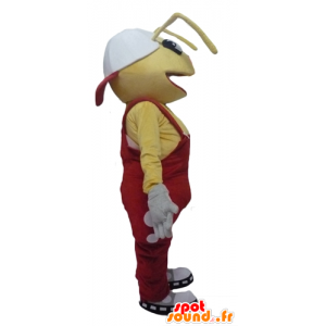 Mascotte gele mieren met rode overalls - MASFR23094 - Ant Mascottes