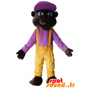 Dark brown tiger mascot, bear in colorful outfit - MASFR23097 - Bear mascot