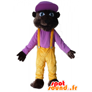 Donkerbruin tijger mascotte, beer in kleurrijke outfit - MASFR23097 - Bear Mascot
