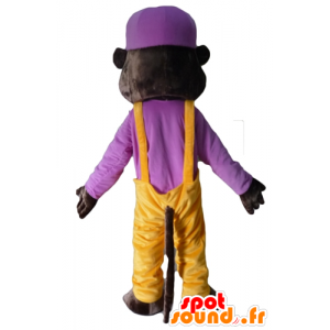 Dark brown tiger mascot, bear in colorful outfit - MASFR23097 - Bear mascot