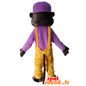 Mascotte de tigre marron foncé, d'ours, en tenue colorée - MASFR23097 - Mascotte d'ours