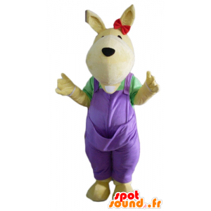 Gul känguromaskot med lila overaller - Spotsound maskot