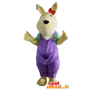 Žlutý klokan maskot, s fialovými kombinéz - MASFR23099 - klokaní maskoti