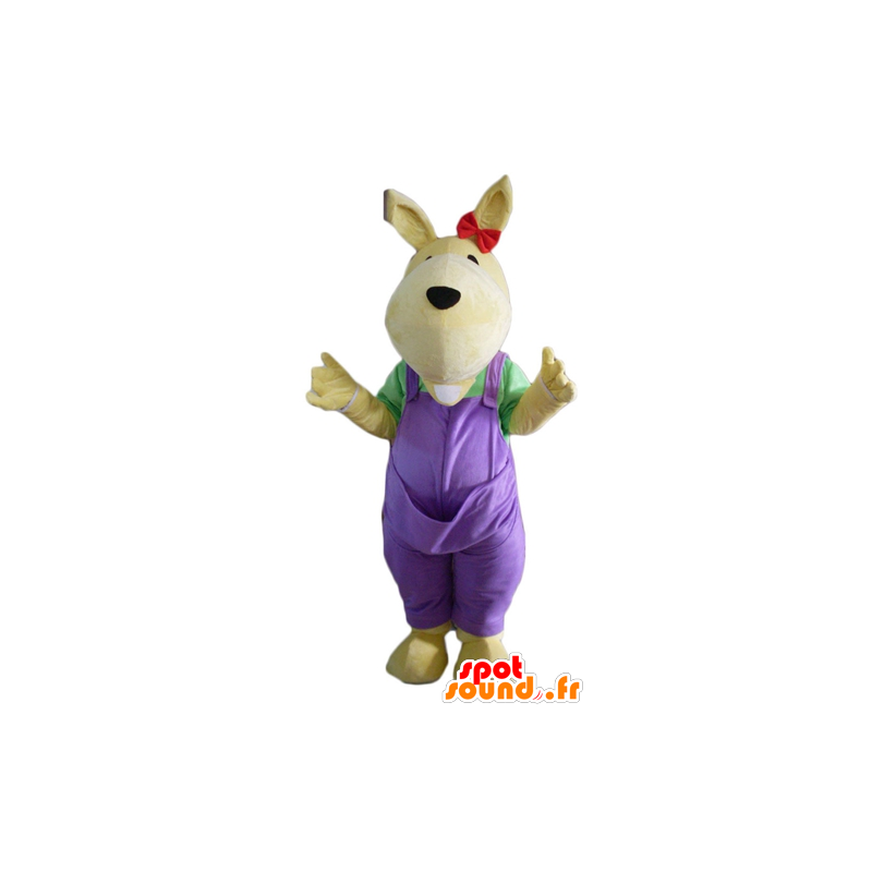 Geel kangoeroe mascotte, met een paarse overalls - MASFR23099 - Kangaroo mascottes