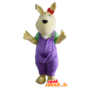 Mascotte de kangourou jaune, avec une salopette violette - MASFR23099 - Mascottes Kangourou