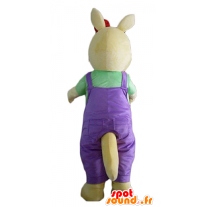 Mascote canguru amarelo, com um macacão violeta - MASFR23099 - mascotes canguru