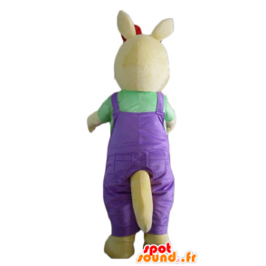 Mascote canguru amarelo, com um macacão violeta - MASFR23099 - mascotes canguru