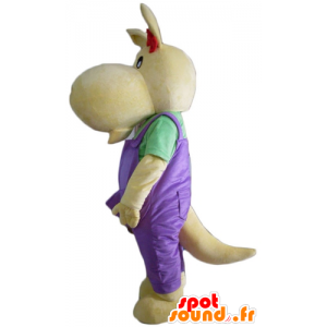 Mascotte de kangourou jaune, avec une salopette violette - MASFR23099 - Mascottes Kangourou