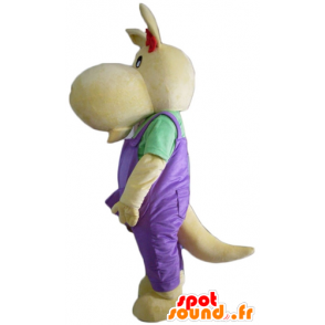 Žlutý klokan maskot, s fialovými kombinéz - MASFR23099 - klokaní maskoti