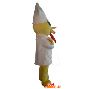 Amarillo mascota de pollo, con un delantal y gorro de cocinero blanco - MASFR23100 - Mascota de gallinas pollo gallo