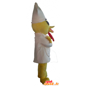 Maskot gul kylling med forklæde og hvid hat - Spotsound maskot