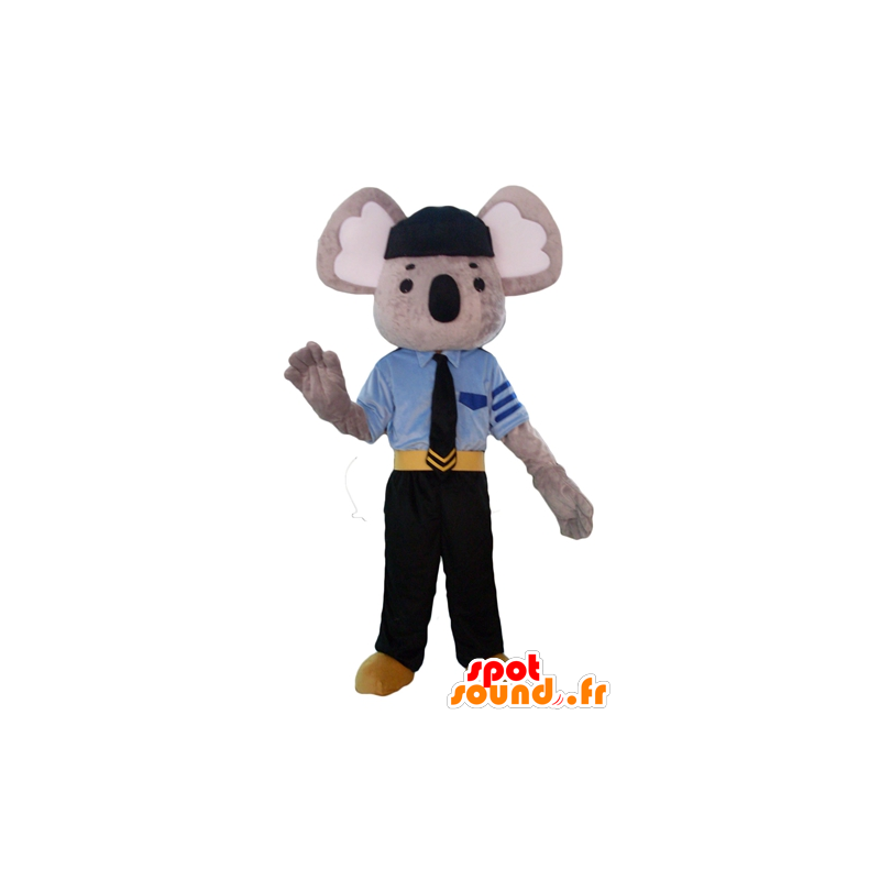 Grå och vit koalamaskot, klädd i polisuniform - Spotsound maskot