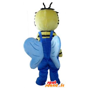 Mascot gele en zwarte bijen met blauwe overalls - MASFR23102 - Bee Mascot