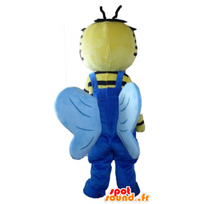 Mascot yellow and black bee with blue overalls - MASFR23102 - Mascots bee