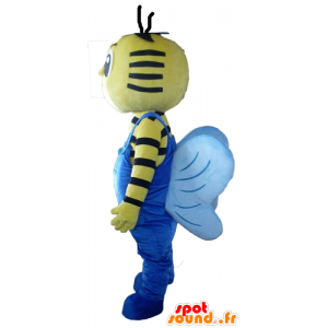 Mascot gul og svart bee med blå kjeledress - MASFR23102 - Bee Mascot