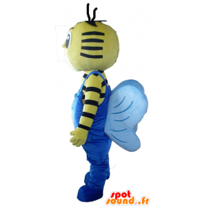 Mascotte ape giallo e nero con tuta blu - MASFR23102 - Ape mascotte