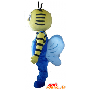 Mascot abelha amarela e preta, com macacão azul - MASFR23102 - Bee Mascot