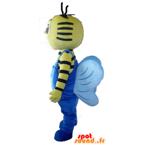 Maskot žlutá a černá včela s modrými kombinézy - MASFR23102 - Bee Maskot