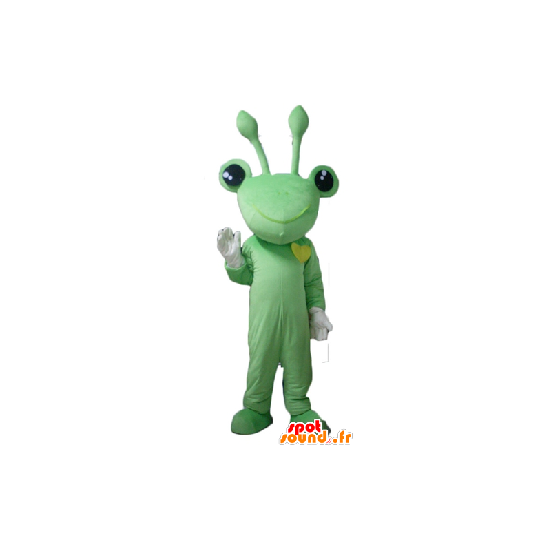 Grøn frø maskot, meget sjov, med antenner - Spotsound maskot