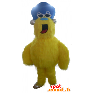 Gele monster mascotte, alle behaard, met een hoed - MASFR23106 - mascottes monsters