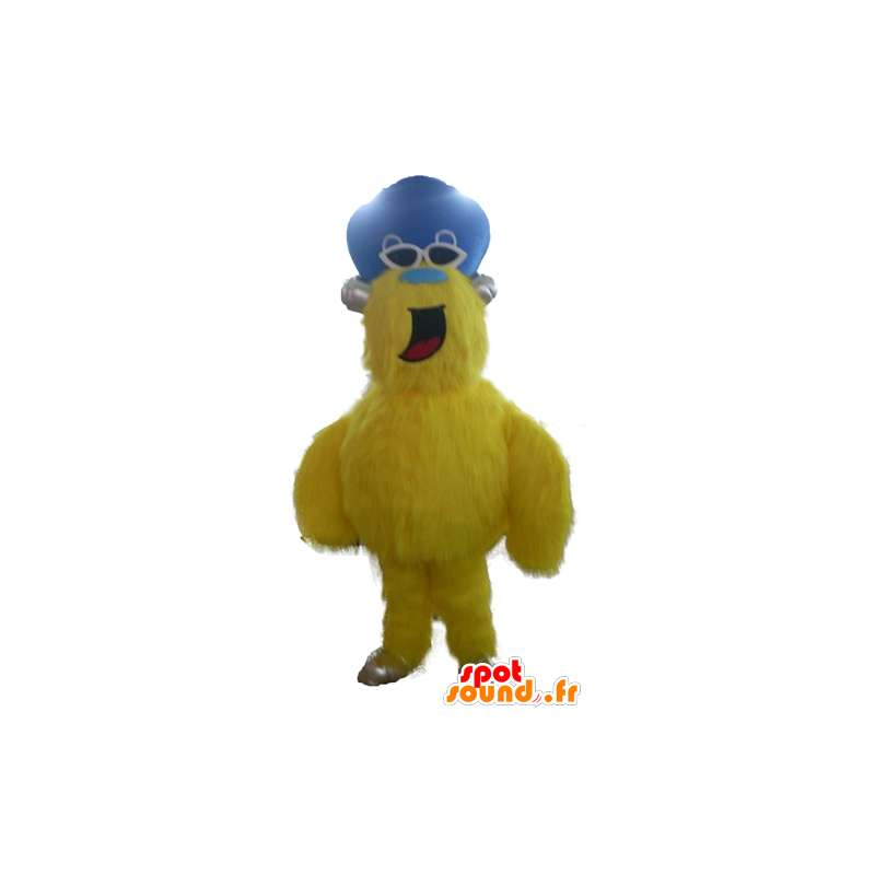 Mascotte de monstre jaune, tout poilu, avec un chapeau - MASFR23106 - Mascottes de monstres