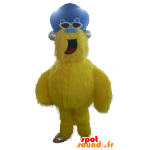 Gele monster mascotte, alle behaard, met een hoed - MASFR23106 - mascottes monsters