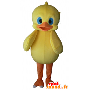 Gul og oransje kylling maskot, blå øyne - MASFR23107 - Mascot Høner - Roosters - Chickens