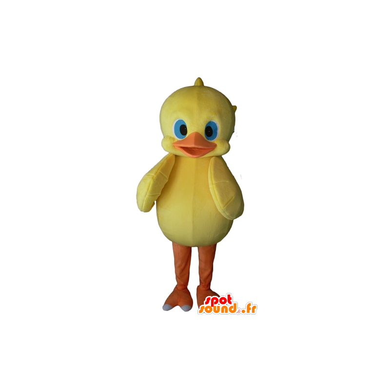 Geel en oranje kuiken mascotte, blauwe ogen - MASFR23107 - Mascot Hens - Hanen - Kippen