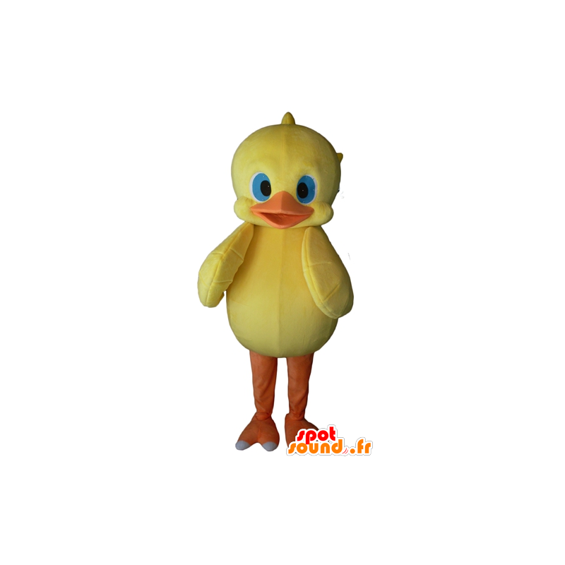 Giallo e arancio pulcino mascotte, blue eyed - MASFR23107 - Mascotte di galline pollo gallo