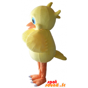 Geel en oranje kuiken mascotte, blauwe ogen - MASFR23107 - Mascot Hens - Hanen - Kippen