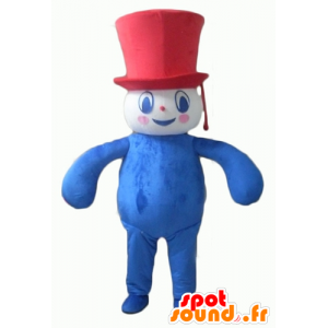 Mascota del muñeco de nieve azul, blanco rojo, regordete y sonriente - MASFR23112 - Mascotas sin clasificar