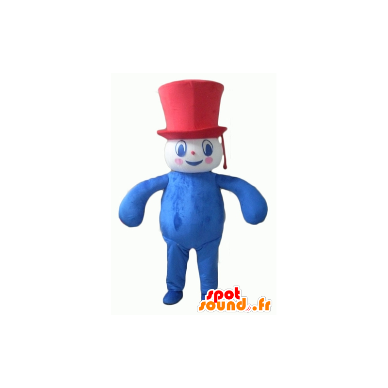 Mascota del muñeco de nieve azul, blanco rojo, regordete y sonriente - MASFR23112 - Mascotas sin clasificar