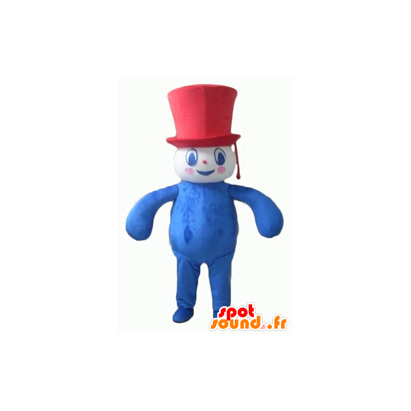 Mascotte de bonhomme bleu, blanc rouge, dodu et souriant - MASFR23112 - Mascottes non-classées