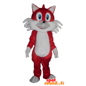 Mascotte de renard rouge et blanc, aux yeux bleus - MASFR23113 - Mascottes Renard