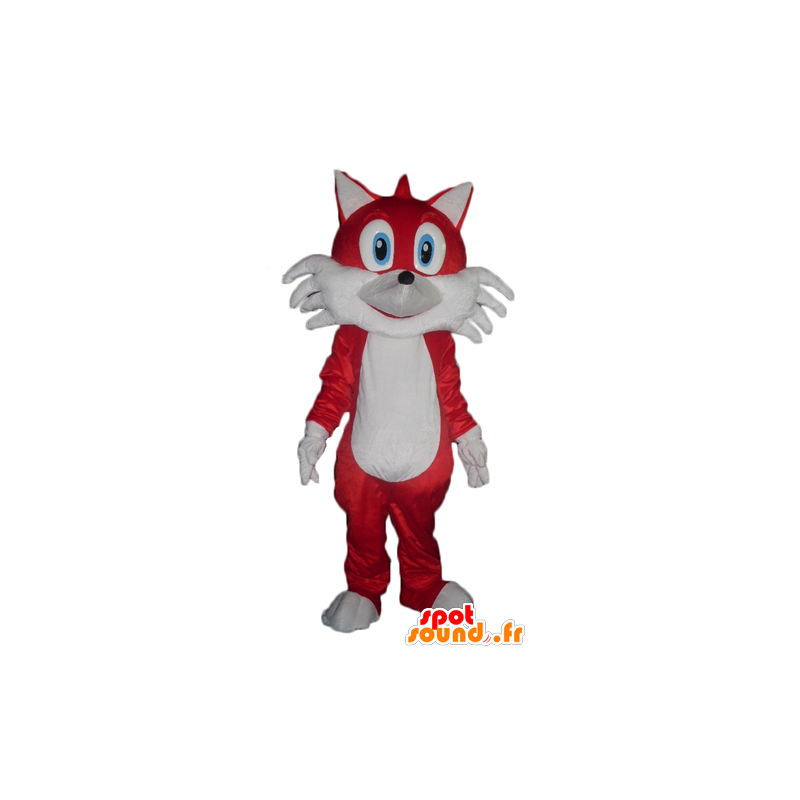 Mascotte de renard rouge et blanc, aux yeux bleus - MASFR23113 - Mascottes Renard