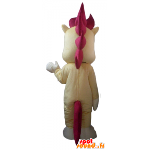 Mascotte de petit cheval, de poulain jaune, blanc et rouge - MASFR23114 - Mascottes Cheval
