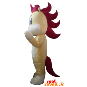 Mascotte de petit cheval, de poulain jaune, blanc et rouge - MASFR23114 - Mascottes Cheval