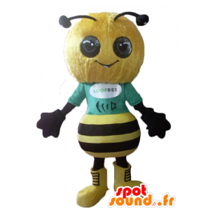 Mascot abelha amarelo e preto, muito bem sucedido e sorrindo - MASFR23116 - Bee Mascot