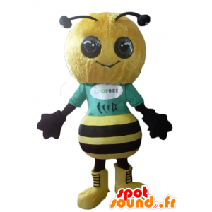 Mascotte d'abeille jaune et noire, très réussie et souriante - MASFR23116 - Mascottes Abeille
