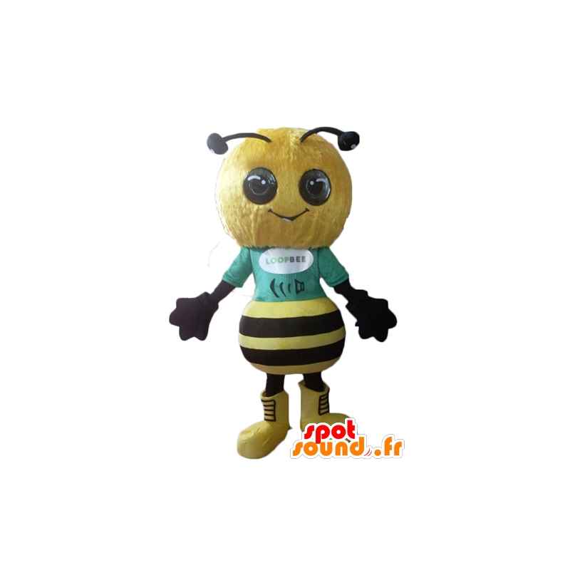 La mascota de la abeja de color amarillo y negro, muy acertado y sonriente - MASFR23116 - Abeja de mascotas