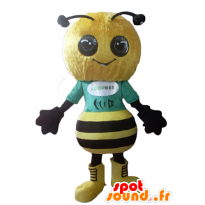 La mascota de la abeja de color amarillo y negro, muy acertado y sonriente - MASFR23116 - Abeja de mascotas