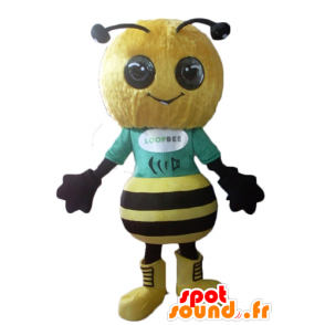 Maskottchen-gelb und schwarz Biene, sehr erfolgreich und lächelnd - MASFR23116 - Maskottchen Biene