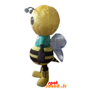 Mascot gul og svart bee, svært vellykket og smilende - MASFR23116 - Bee Mascot