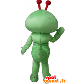 Mascotte de chenille verte, d'insecte souriant, avec des lunettes - MASFR23117 - Mascottes Insecte