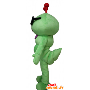 Mascotte de chenille verte, d'insecte souriant, avec des lunettes - MASFR23117 - Mascottes Insecte