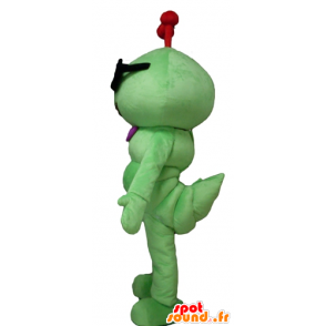 Mascotte de chenille verte, d'insecte souriant, avec des lunettes - MASFR23117 - Mascottes Insecte