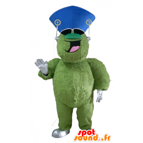 Green monster mascot, hairy and plump, cheerful - MASFR23120 - Monsters mascots