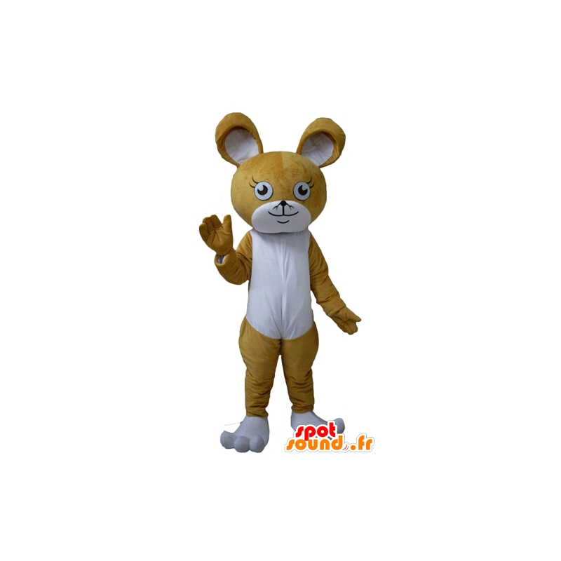 Mascotte del mouse, marrone e bianco coniglio - MASFR23121 - Mascotte coniglio